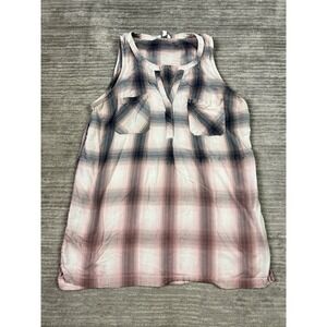 Sonoma Top Womens XL Pink Plaid Sleeveless V-Neck Cotton Tunic Pullover